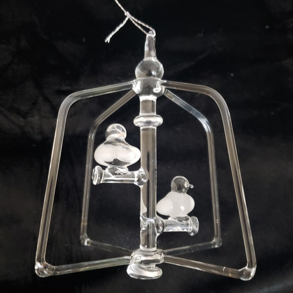 Art Glass Ornament Hanging Mobile Love Birds on‎ Perch. Christmas or Everyday